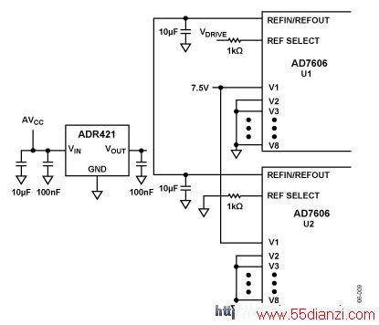 ͼ9. ڲAD7606֮ƥĵ·ʾͼU1ڲ׼ѹԴϵͳ׼ѹԴ