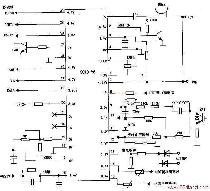 美的C21-SK2111电磁炉MCU电路与测试数据