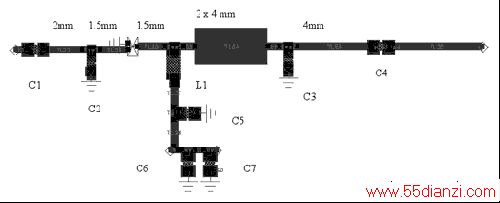 ͼ4. 2mm x 4mm̽ߵĲͼ(0.4mmߵΪ50Ω΢ߵĳȱͼ)