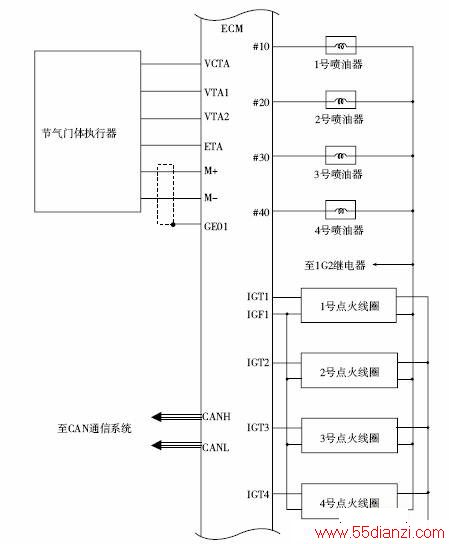 丰田卡罗拉1ZR-FE发动机执行器供电电路