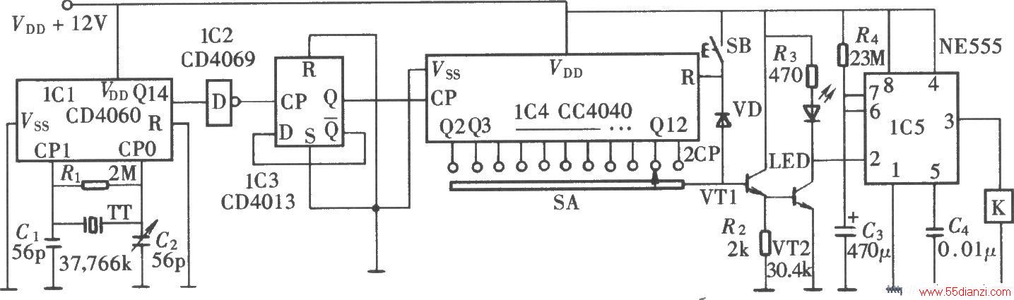 ߾ȿɵʽֶʱ(CD4060CD4040NE555)