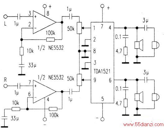 NE5532+TDA1521·ͼ