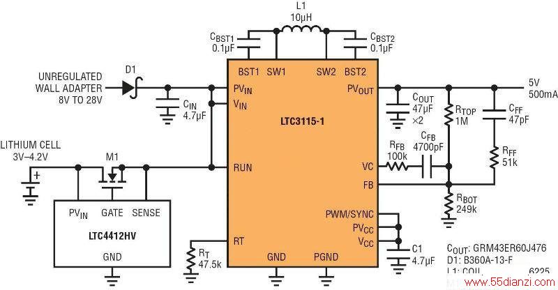 ΪʵָЧʣ˫ 5V Դڵͨ·в LTC4412 ĵԴͨ· (PowerPath™)  P  MOSFET ȡФػܡФػڽϸߵѹˣФػܵѹ΢