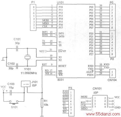 ɵƬAT89S52ISP̽ӿ
