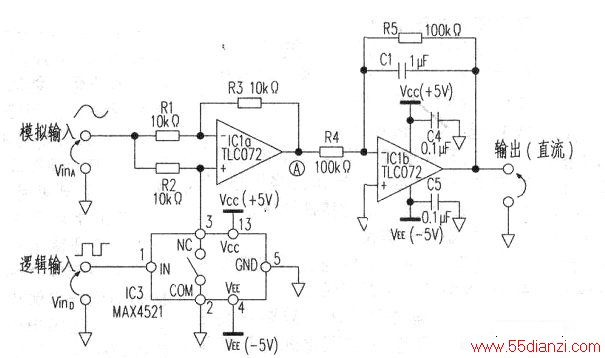 һ˫˷TLC072һģ⿪MAX4521ɵλ첨·