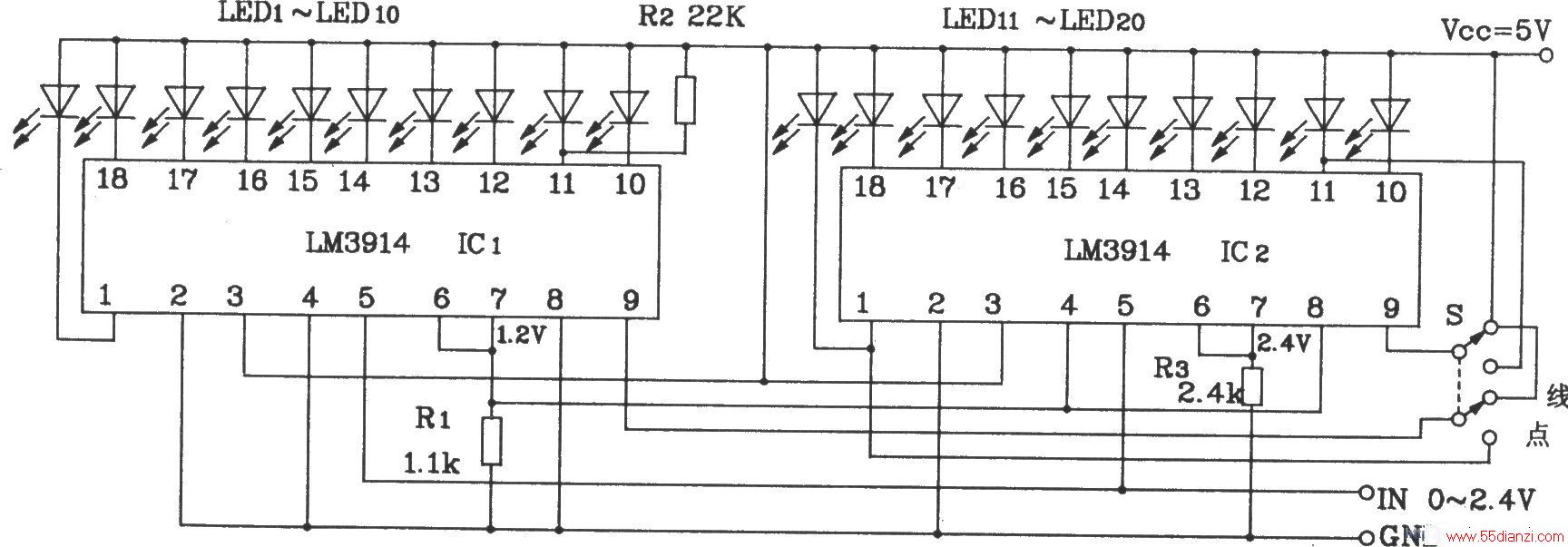 LM3914ɵ20λLED/תʾ·