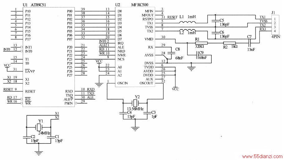 MFRC500AT89C51Ľӿڵ·