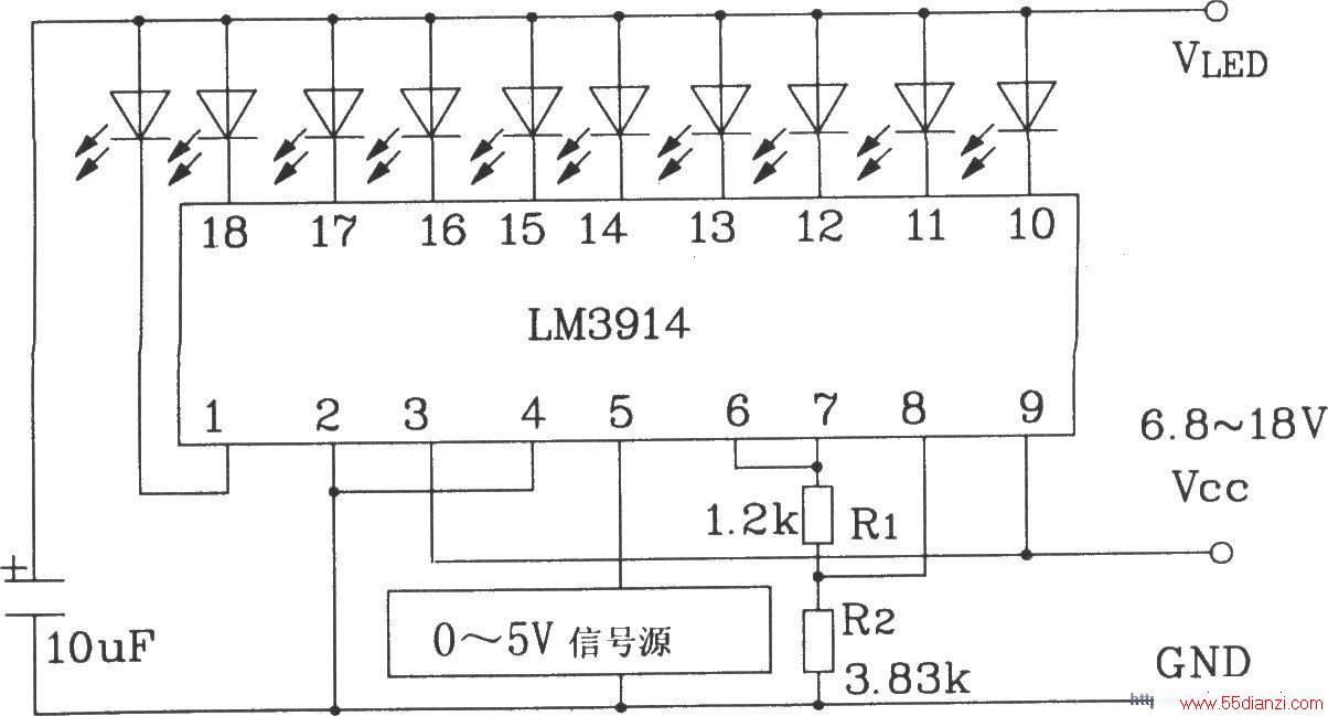 LM3914ϵе/ͼLEDʾɵ·ɵ05Vͼָʾ