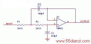 Low Pass Active Filter for 10 kHz cutoff (ժNational Semiconductor Application Note 31)