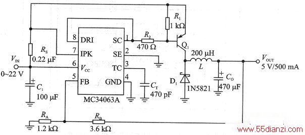 MC34063AɵĽѹʽDC/DCѹ任·