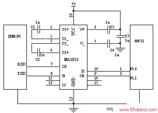 89C51 ƬͨͨI/O PC RS232 ʵͨŵӲӿڵ·