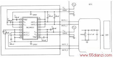 采用TSSOP-16封装的双传感器的应用电路