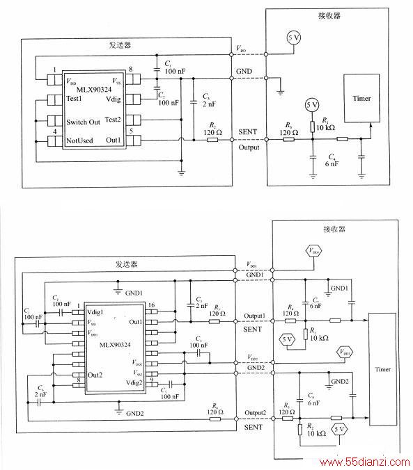 MLX90324采用SENT输出的应用电路