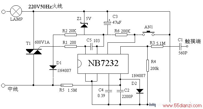 触摸无级调光调速电路NB7232应用资料