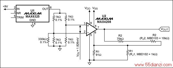 ͼ6. MAX4208rejustor͵ʵ1000V/V