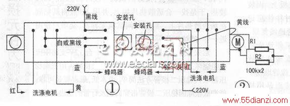 五线电子定时器内部构造及引出线如图