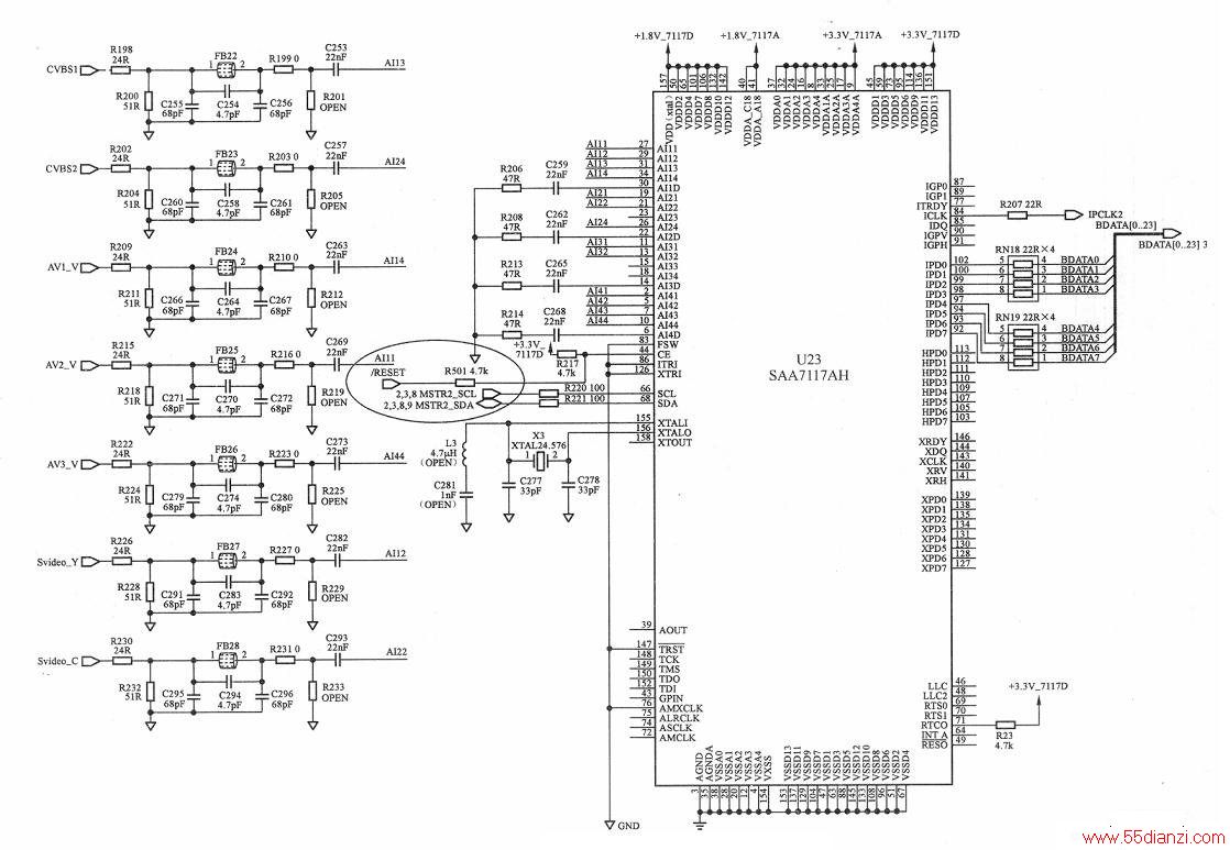 TCL王牌LCD40A71-P液晶彩电视频解码电路