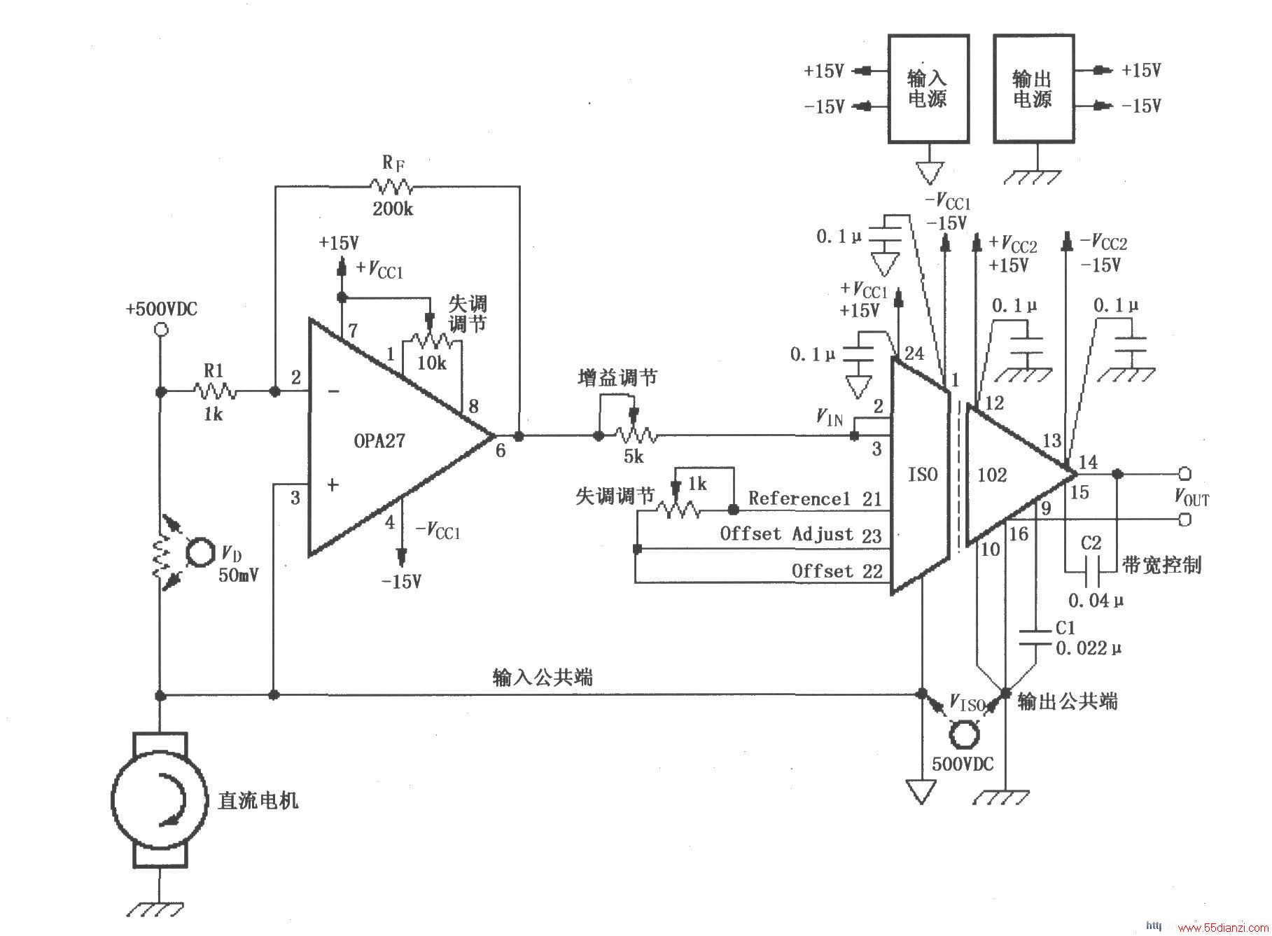 ISO102OPA27ɵĲ500VDVֱĵ·