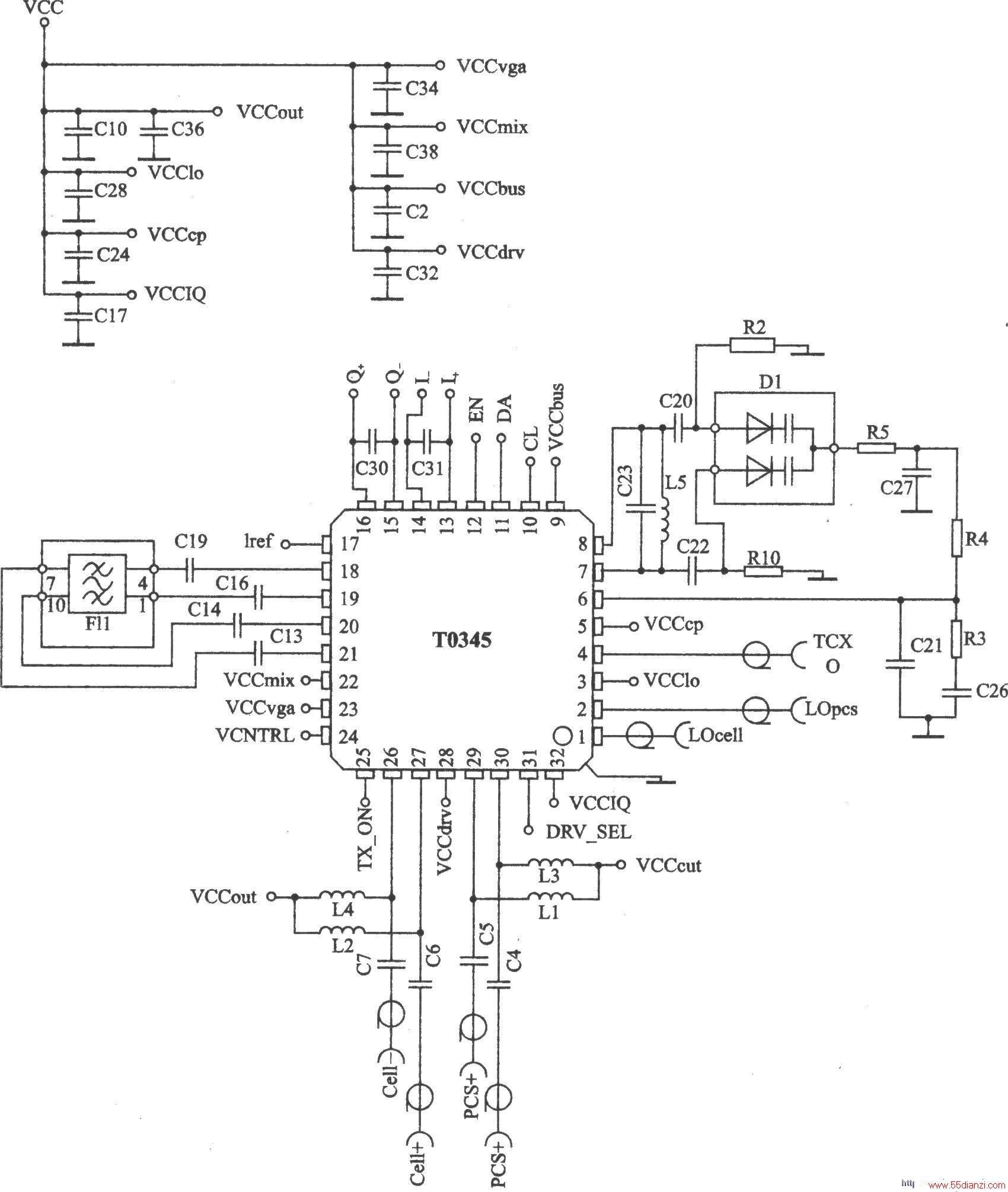 T0345 I/Q AMPS/CDMA l9001750 MHz/849824 MHz˫Ƶģ