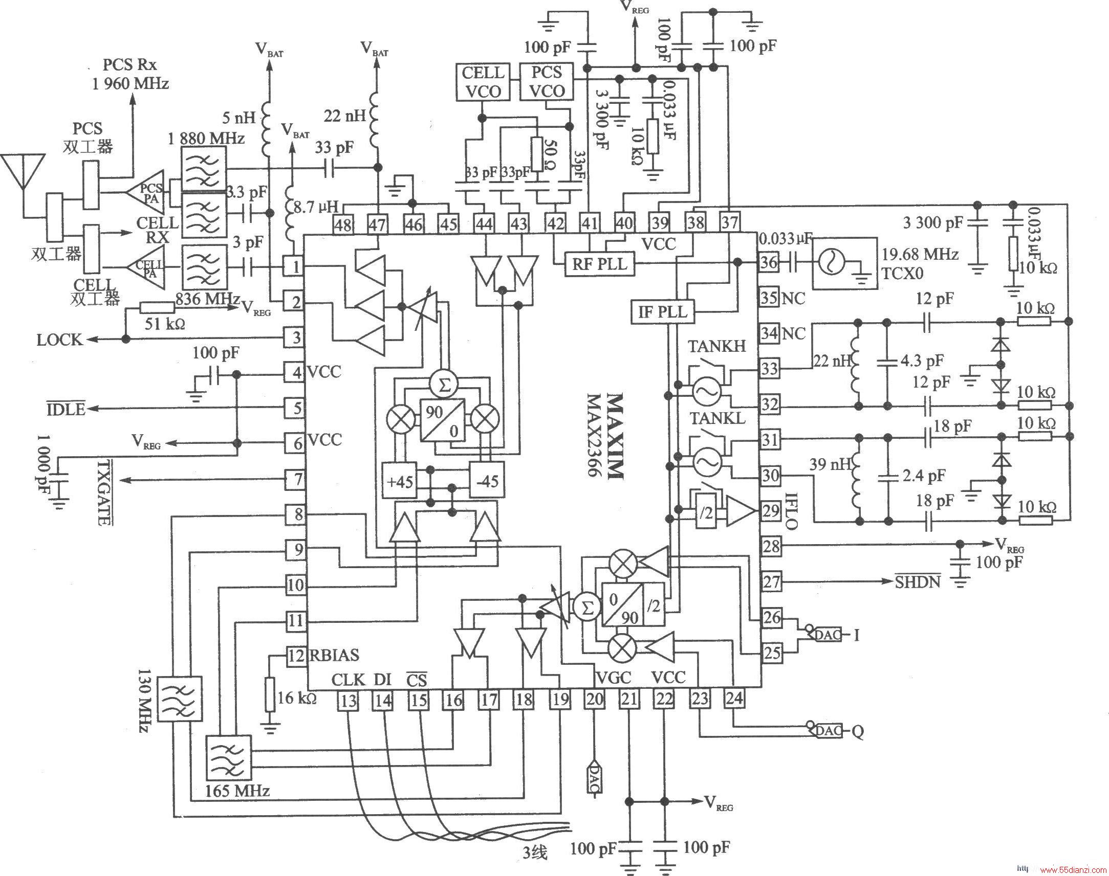 MAX2366/MAX2367/MAX2368 I/Q 20001700 MHz/1000800 MHz˫Ƶ