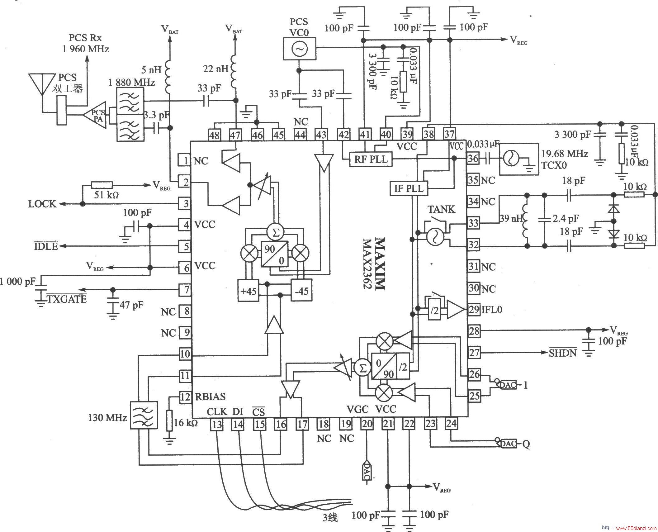 MAX2360/MAX2362/MAX2364 I/Q20001700 MHz/1000800 MHz˫Ƶ