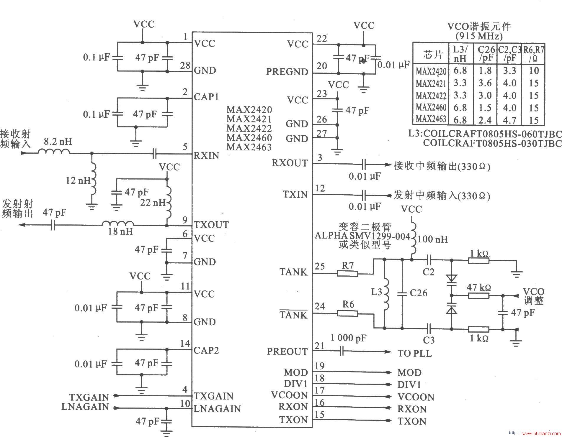 MAX2420/MAX2421/MAX2422/MAX2460/MAX2463 FSK/BPSK/QPSK 900 MH