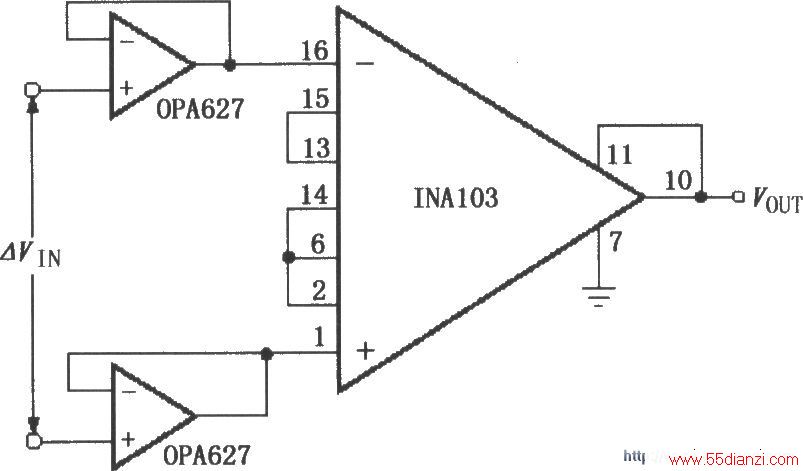 具有高输入阻抗的FET缓冲放大器(INA103)