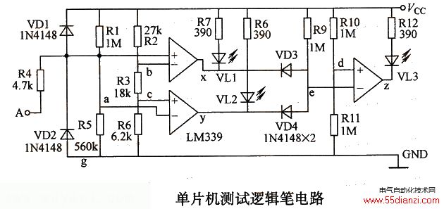 单片机测试逻辑笔电路