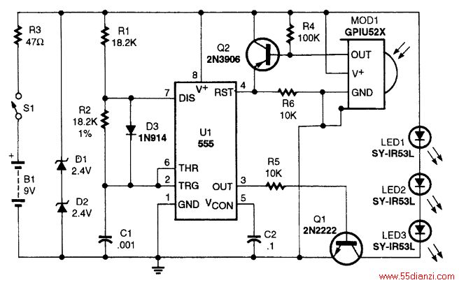 ˵·ܣΪһIRתõ·ĵӻңƷΧMOD1P/N GP1U52X IR̽ΪRadio Shack P/N 276-137