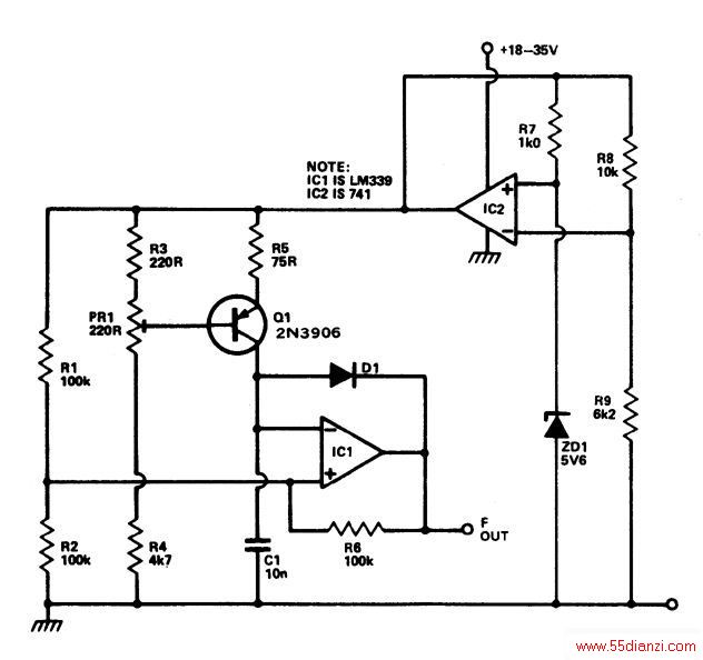 õ·0-100ṩ10Hz/Ƶӣڰ΢߼ϵͳ¶̽Q1VB仯2.2/档־ܰһԴ·ˣ¶ȵĵʹC1硣·ͨ741¶ȶοѹṩԴ