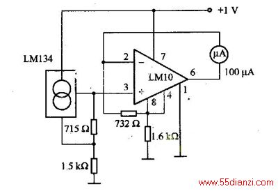 ͼLM134ȹɵĵ¶ȼƵ··УLMl34ѹѧ¶ȳɱֱ100Aͷ϶¶ȣ¶ȷΧΪ-55һ150档ԴѹlVҲTҪȽϸʱҪ15VĵԴѹԴѹ15һ12VΧڱ仯ʱԼ1