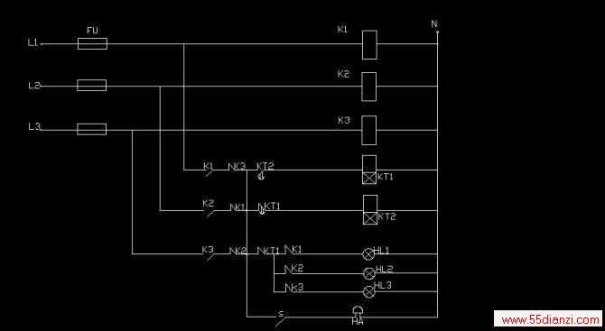 ϿSʱ̵K1,K2,K3ϣԵմ㶼Ͽ㶼պϣжʱ̵KT1KT2ָʾHL1~HL3HA·ĳȱʱL1ȱ磬ʹK1ʧ磬䳣մظպ״̬KT2õϣHL1HA屨һʱKT2ʱʱ䵽䳣ʱպϣʹKT1õϣKT1մ˲ʱϿжHL1ԴһʱKT1ʱʱ䵽ʱϿϿʹKT2ʧͷţKT2ϿKT1ʧͷšKT1մպϣHL1HL1ͻ˸⡣L2L3ȱ౨ָʾL1ͬԴһȱʱֵԱ֪ͨȱˣĸˣ֪һȱ硣ųڼ䣬ɰѿSϿֹͣ