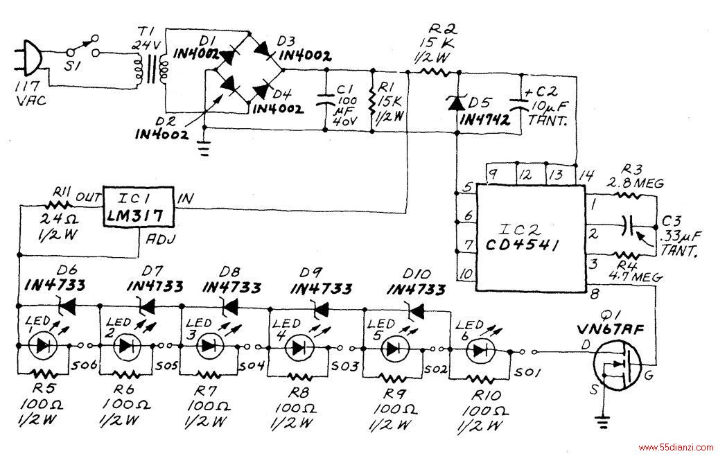 LM317ѹɺԴΪS01-S06AAغṩ50mAÿغLEDͬʱӡغаһڵʱLEDڳзÿغͨһ5.1VɹLED