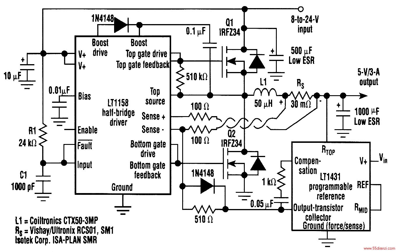 ѹ12V룬5V¿ṩ90Чʡع˾LT1158LT1431ͨһѹͿѹͬʱԴЧӦܿԻøЧʡοѹLT1431ͰʽLT1158ϣӶγһ㶨ضʱѭģʽ