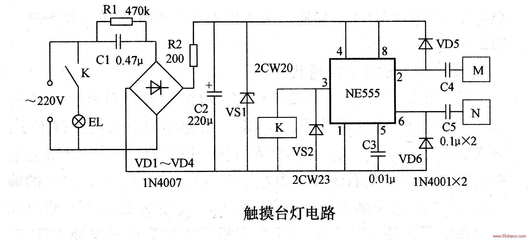 ·߲ǵԴ·220Vе羭C1ѹVD1D4C2˲VS1ѹ10VֱѹɿICΪNE555ʱ·ӳ˫̬ʽM缫ʱӦӲźžC4Ͻ·VD5IC2ŵõѹ3һߵƽ̵ϣ䴥պϽ̨ͨƵԴ̨N缫ʱӦӲźžVD66ŵõһѹ3͵ƽ̵ͷţ䴥Ͽ̨ƵԴ·̨ƾͲˡ