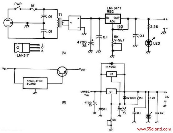 ͼΪ3~30VͨõԴģ·LM317ɵѹ(U1)ṩ·Զ1.5AC1ṩ˳ĹˡU1ṩĵڹܵĵӹˡΪ˷ֹƵӵU1·ݡѹӦС1.8ĶԴ