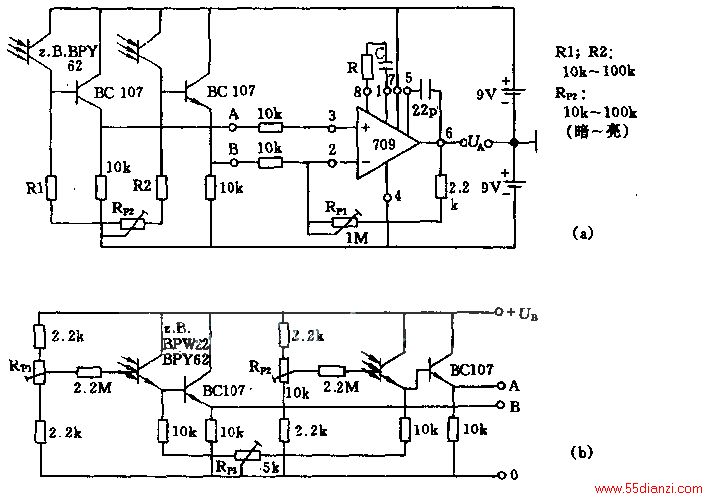 ͼaΪһĹַŴ·ͬĹܣBPY62ֱͨ伫BC107ԳƽŴ709ϡR1R2ΧȷõλRP2ɵѹŴĶԳƶȡλRP1ڵڷŴϵ˵·ܻ·ͼb·нϺӦΧŵ㡣˵·еABҲͬͼaһͬŴλRP1 RP2ڵܵĻѹʹѹɵ㡣ɵλRP3ϸ΢