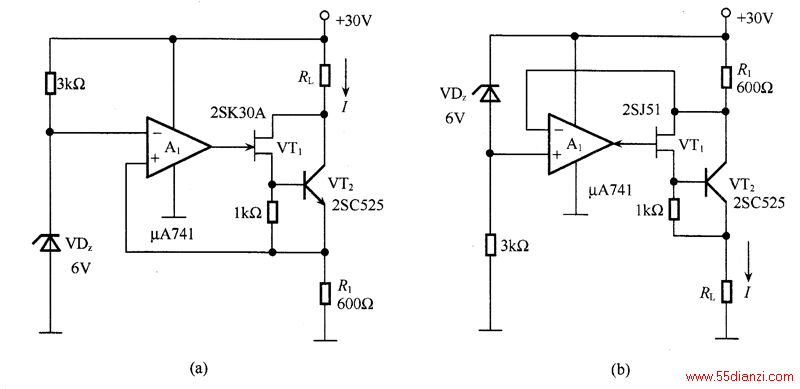 ͼǲóЧӦܵȹɵĺ·УͼaΪͺ·ͼbΪ³ͺ·ֵΪIUz/R1ʽУUzΪѹVDzѹֵͼԪֵΪ10 mAҪýϴֵʱɲýϴʾVT2VT2ùʴֶپܣɴ10Aϡ·УPLϵѹֵԼΪ20V
