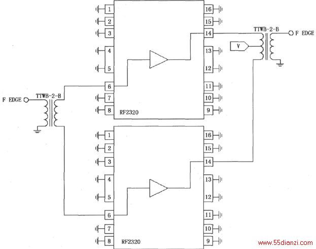 ͼʾΪRF2320ɵ׼ѹ·õ·2ѹTTWB-2-BһΪѹһΪѹ2ƬRF2320·źѹ룬Ŵѹѹĳͷṩ7VĵԴ׼ѹ