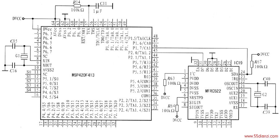 MSP430F413ΪѡI2Cӿڷʽ·ͼͼʾڵƬMSP430F413I2CӿڹܵĶ˿ߣ˲I0ģI2Cʱ