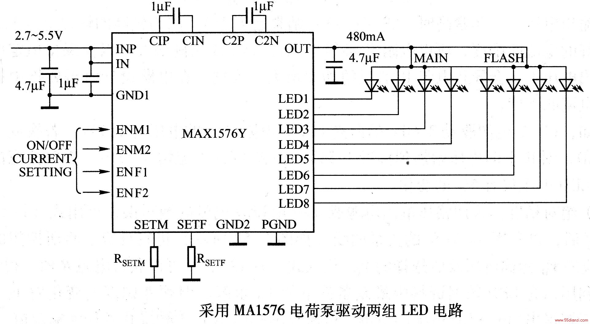 õ·ܹԸߴ480mAܵ飨ÿֻ׹LED˸״̬İ׹LED飬ÿֻ׹LEDﵽ100mAÿ׹LEDжĵáȵں2ȿơӦأڵӵصŵУƽЧʿԴﵽ83ʹð׹LEDƵѡMAX1576ɰ׹LED·ѡMAX1575ǸϵвƷһоƬܹ120mA׹LEDֻ׹LEDֻ׹LED