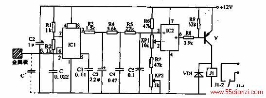 õʽӽأⲿҪϿװԶΪ㣬ʿɹ㷺ڷԼλȸֳϡ·Ƭɵ·IC1ʱ·NE555IC2ŴCA3130IC1ӳԼƵԼΪǧȡVѡBC557̵ͣJIѡ4098(DC12V)͡