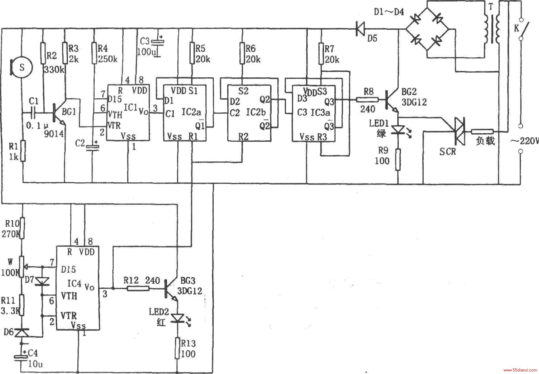 ·BG1Ϊ90143DG4M3DG2013DG4013DG8A3DG88ȡBG2BG3ѡ3DG123DG130IC1IC4Ҳһֻ˫ʱ·556ȡIC2aIC2bIC3aֱΪش˫Dɵ·74LS74һ롣D1D7ѡ2CP͡ԪҪSCRѹӦ400VӸص