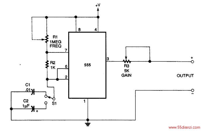һNE555·ɲڲĿĵźšƵʷΧǴ20Hz-10kHzƵS1ƵģS1ܼΪ+5V